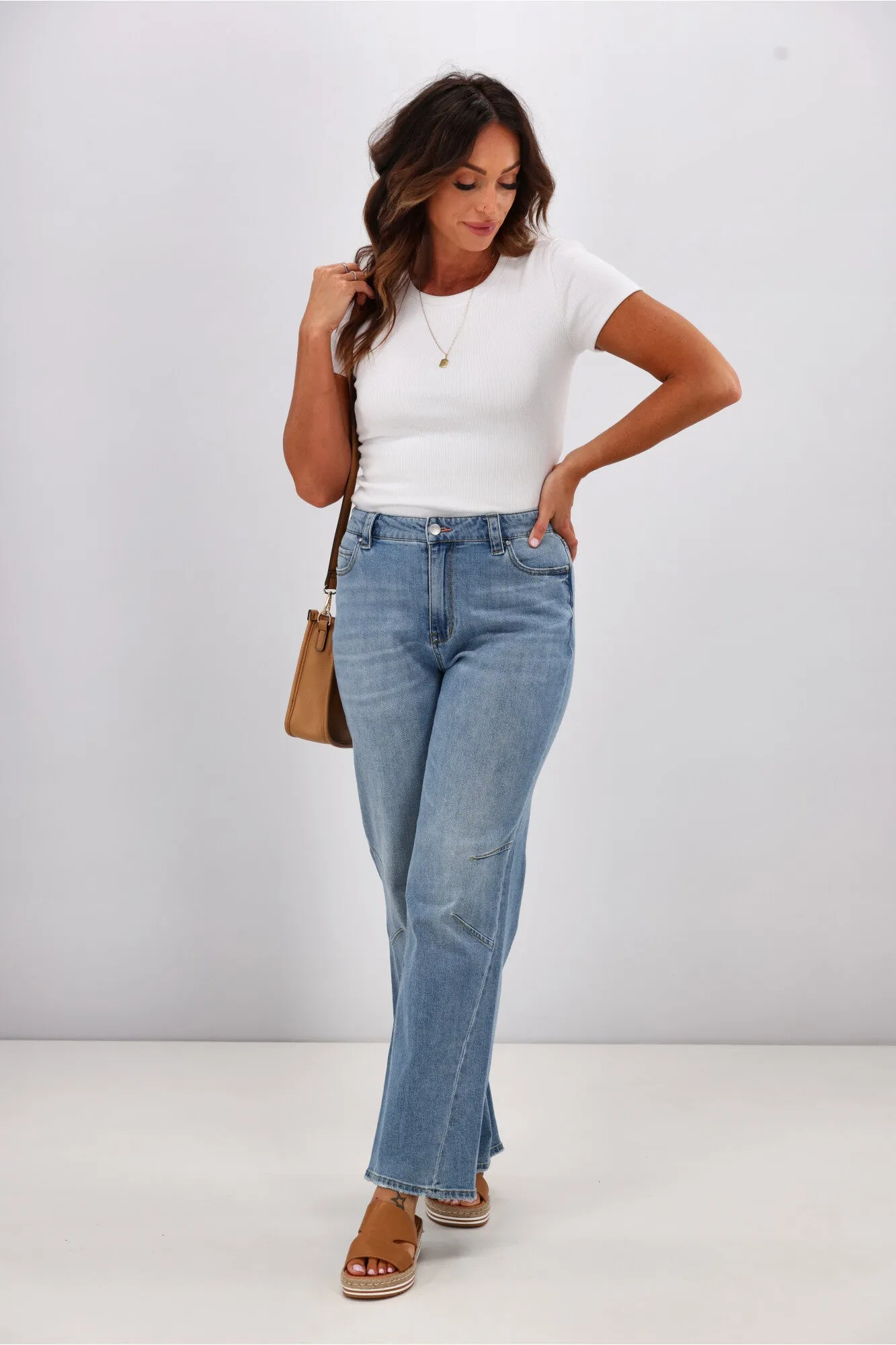 Shine On Label Dawson Wide leg Jean with Darts Vintage Blue