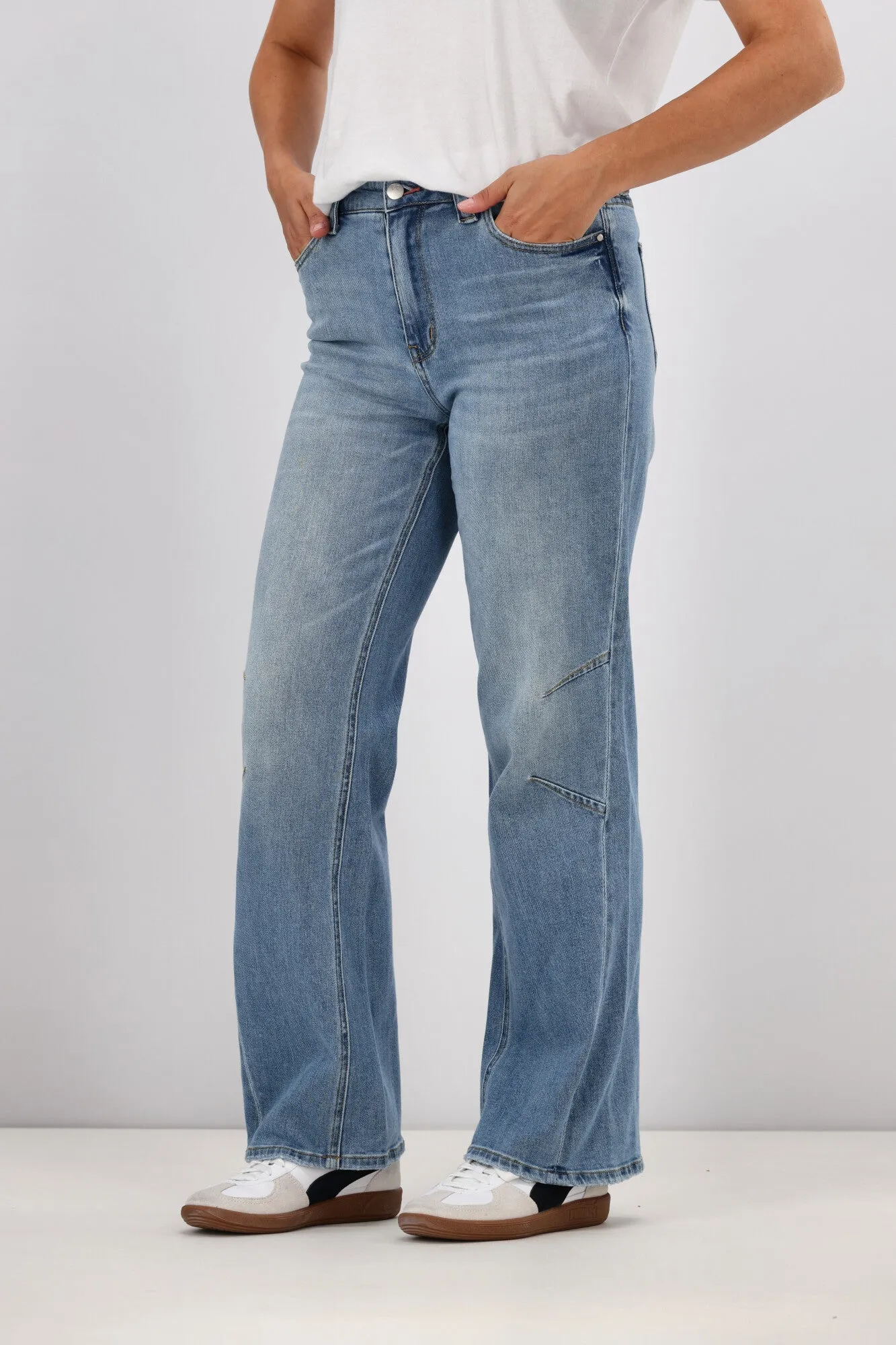 Shine On Label Dawson Wide leg Jean with Darts Vintage Blue