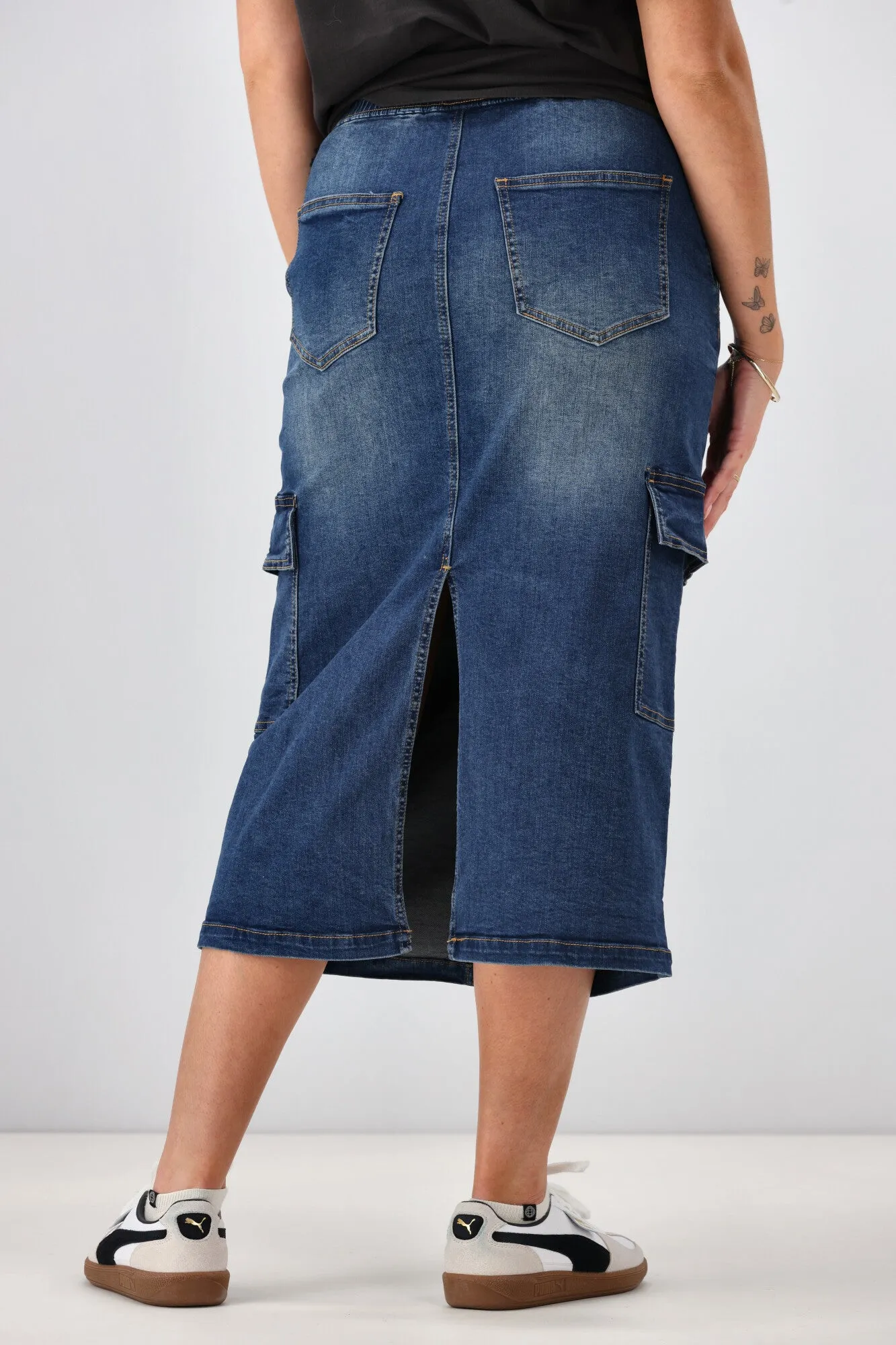 Shine On Label Horizon Denim Cargo Skirt Indigo