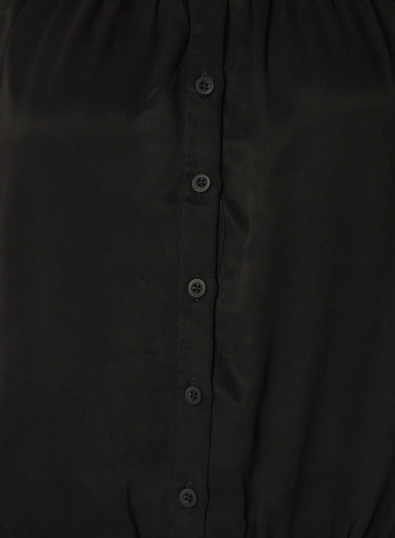 Shirred Button Front Blouse - Black