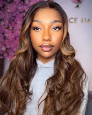The MIMI - Luxury Chestnut Brown Balayage Custom Colour Body Wave HD Lace Frontal Wig