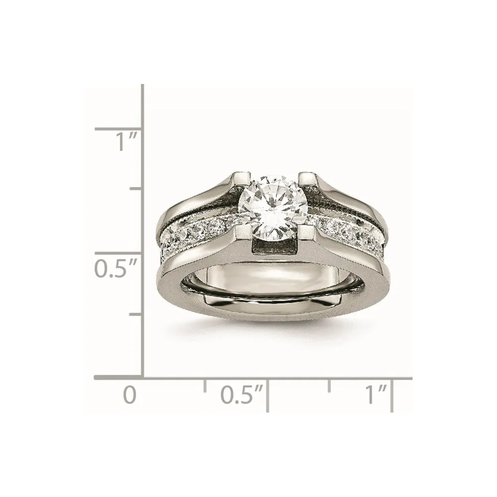 Titanium & Sterling Silver CZ Ring | TB376
