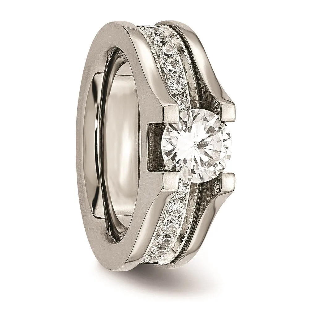 Titanium & Sterling Silver CZ Ring | TB376