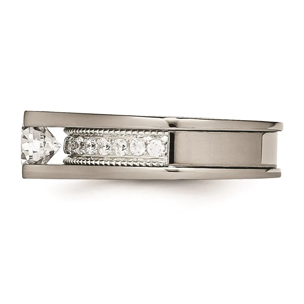 Titanium & Sterling Silver CZ Ring | TB376