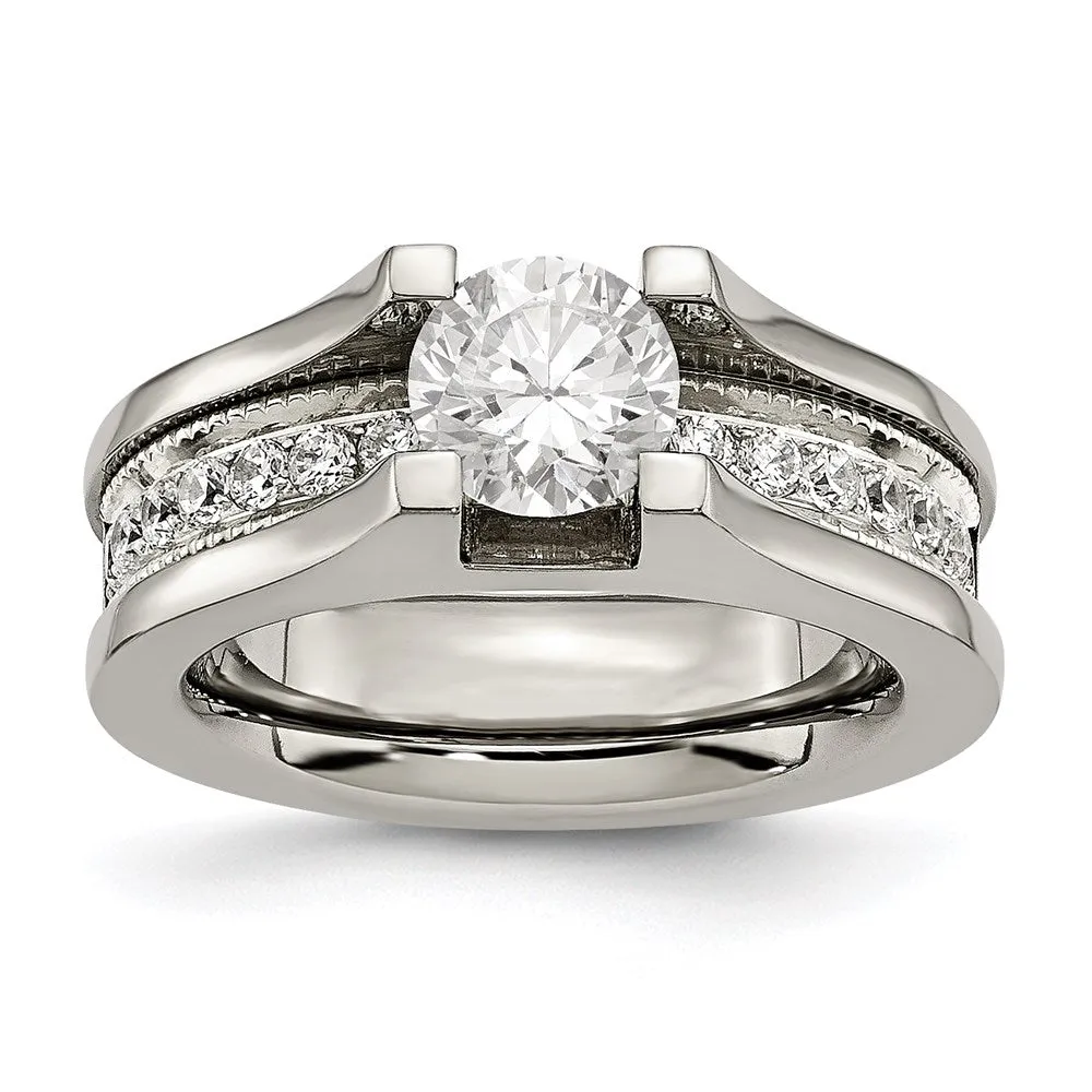 Titanium & Sterling Silver CZ Ring | TB376