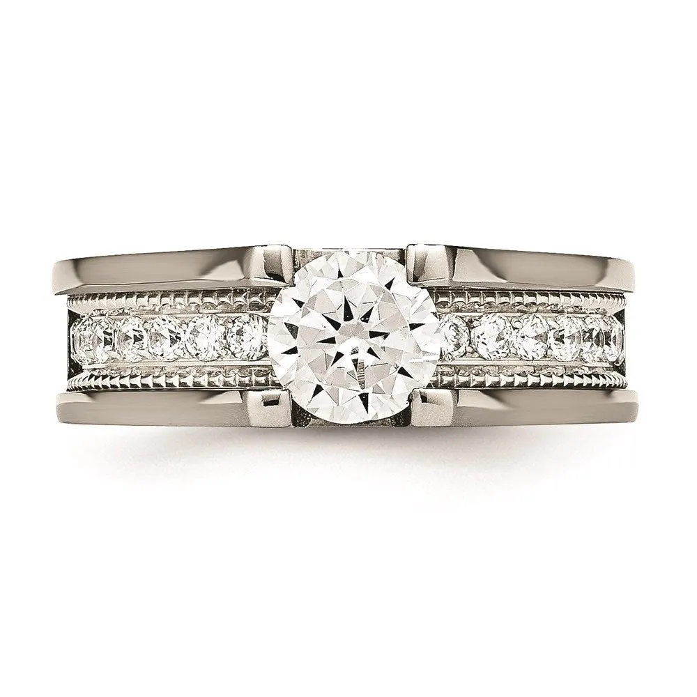Titanium & Sterling Silver CZ Ring | TB376