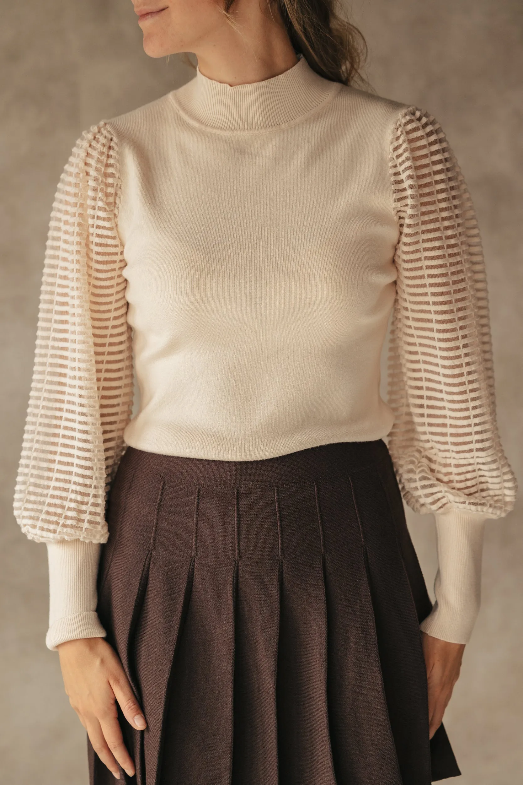 Top beige see through sleeve