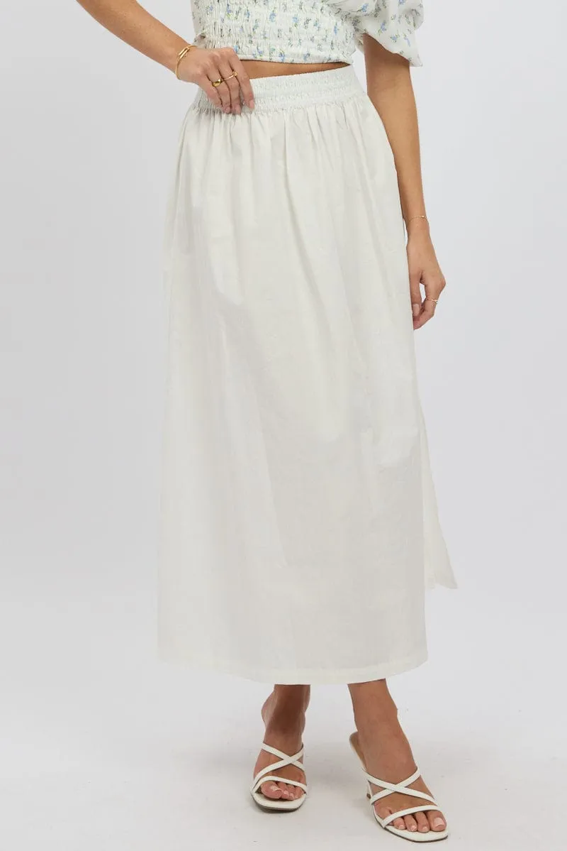 White Maxi Skirt Shirred Waist Relaxed Fit