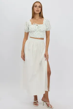 White Maxi Skirt Shirred Waist Relaxed Fit