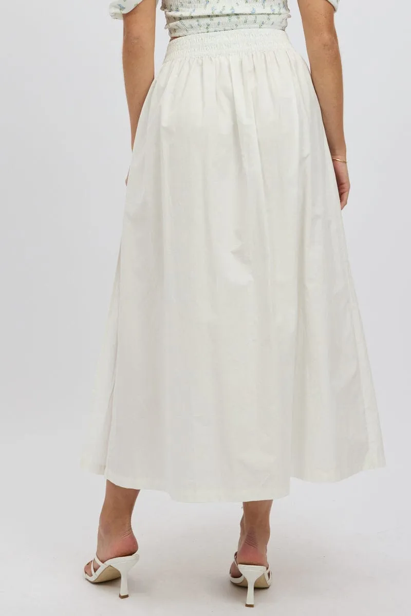 White Maxi Skirt Shirred Waist Relaxed Fit