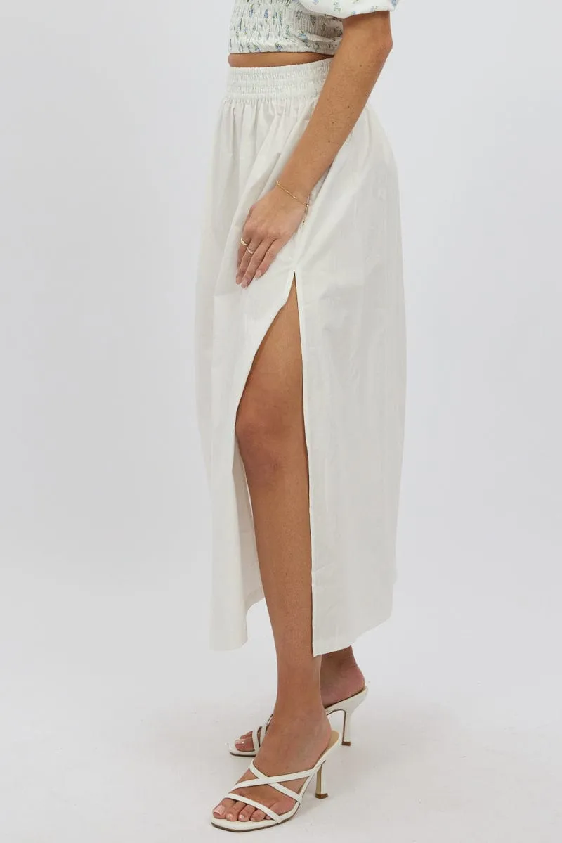 White Maxi Skirt Shirred Waist Relaxed Fit