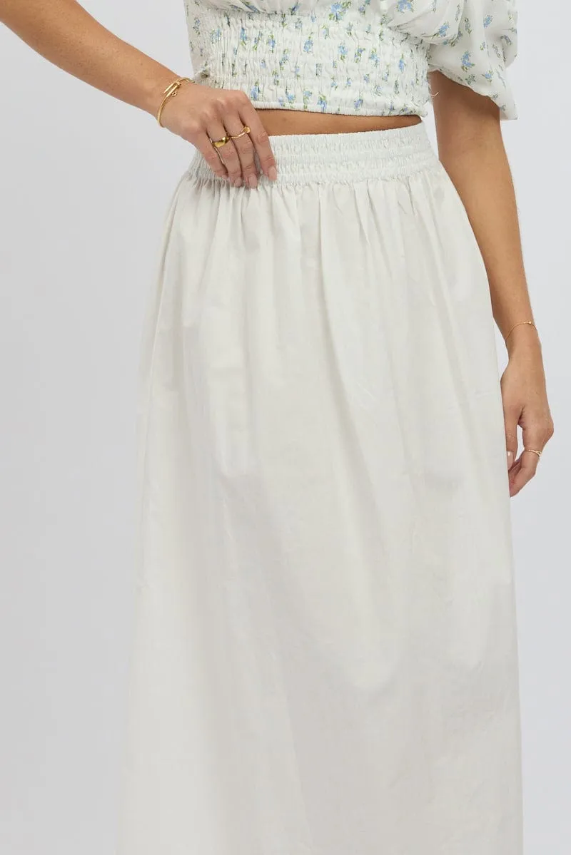 White Maxi Skirt Shirred Waist Relaxed Fit