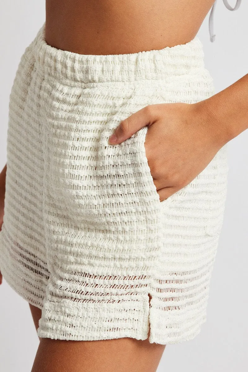 White Relaxed Shorts High Rise