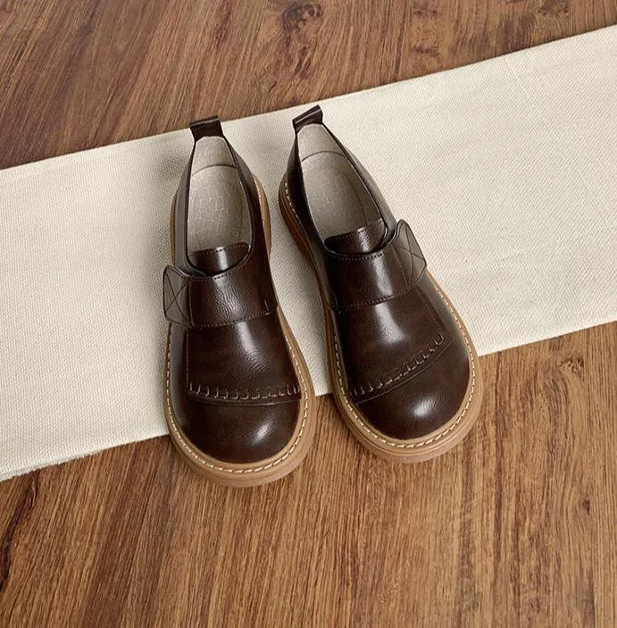 Women Trendy Retro Round Toe Leather Casual Shoes