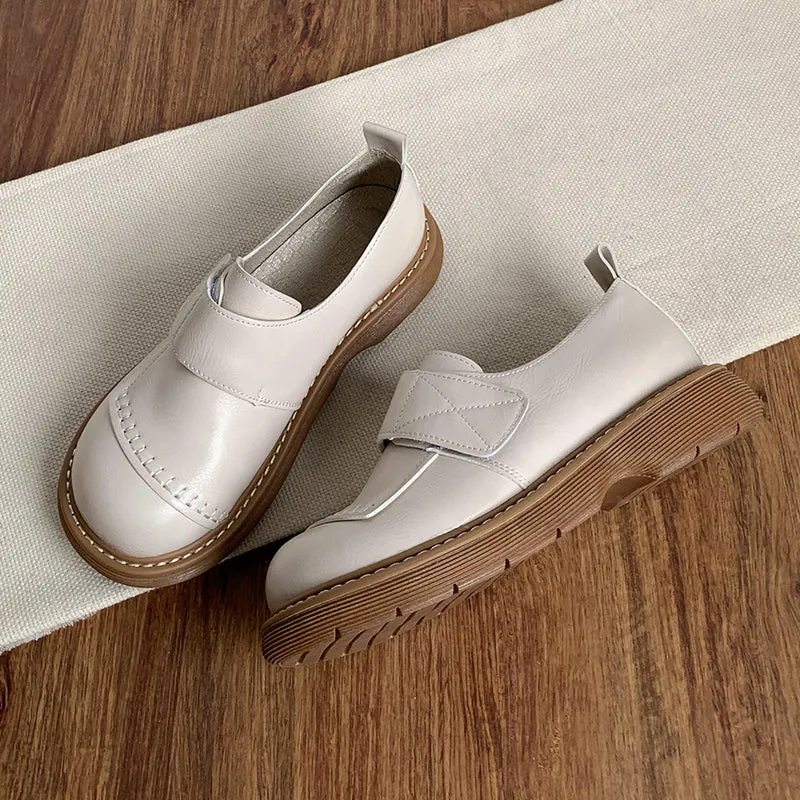 Women Trendy Retro Round Toe Leather Casual Shoes