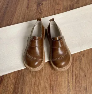 Women Trendy Retro Round Toe Leather Casual Shoes