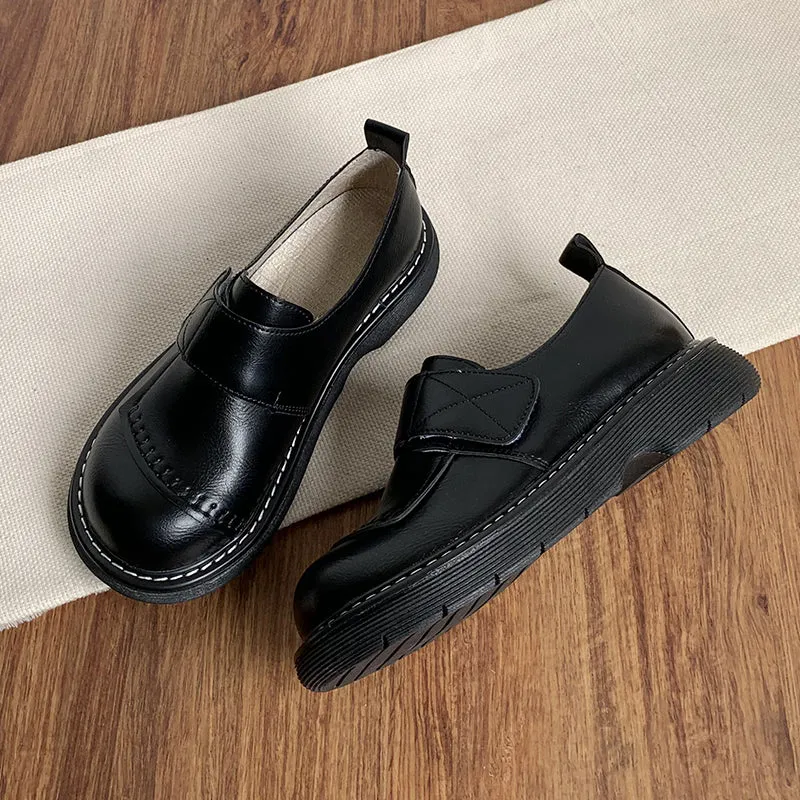 Women Trendy Retro Round Toe Leather Casual Shoes