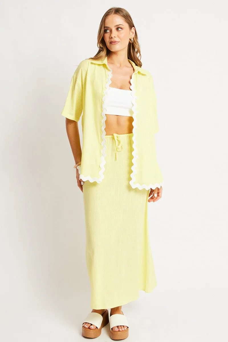 Yellow Midaxi Skirt Relaxed Fit Elastic Waist