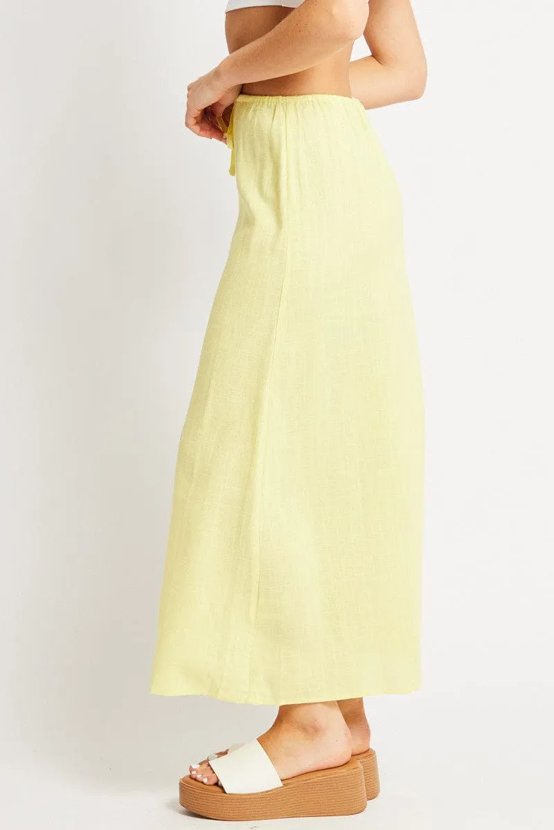 Yellow Midaxi Skirt Relaxed Fit Elastic Waist