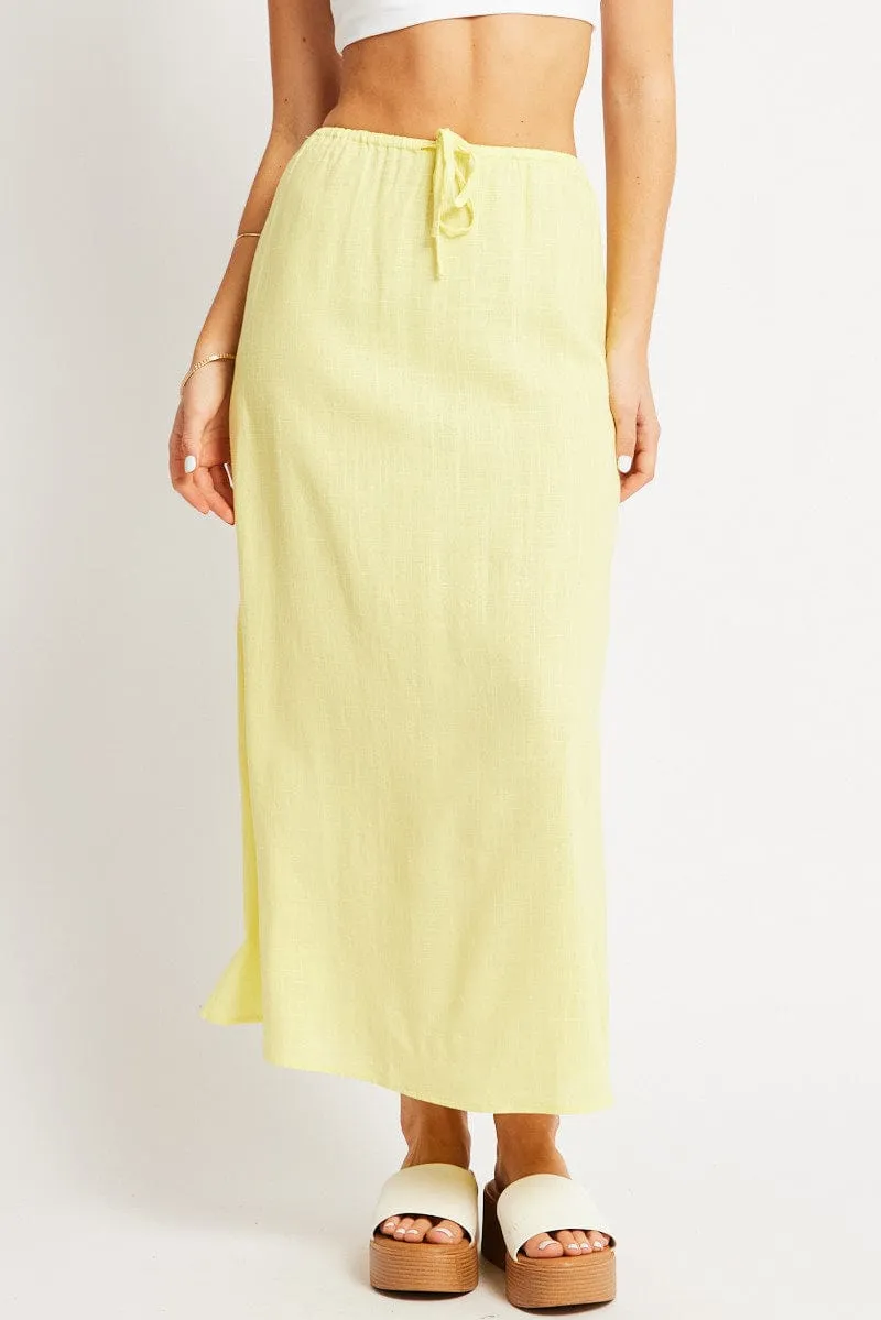 Yellow Midaxi Skirt Relaxed Fit Elastic Waist
