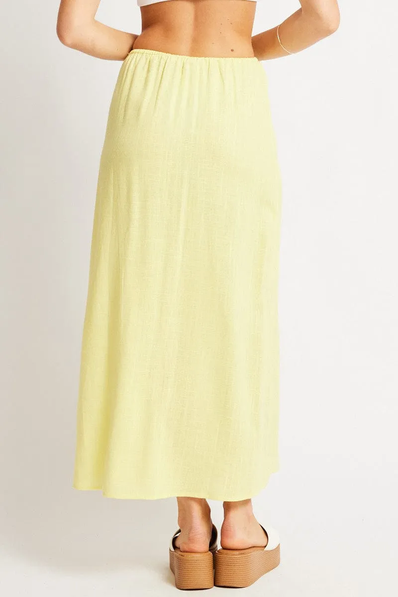 Yellow Midaxi Skirt Relaxed Fit Elastic Waist