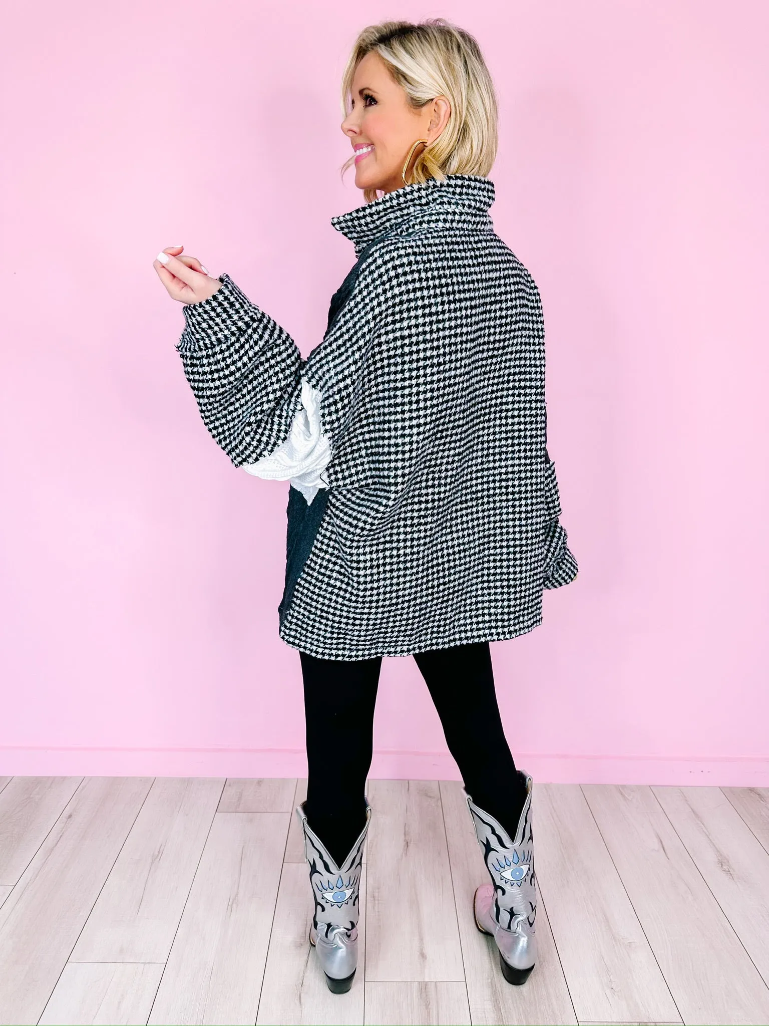 ZOE HOUNDSTOOTH SHACKET - BLACK