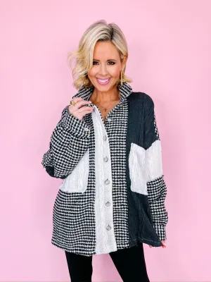 ZOE HOUNDSTOOTH SHACKET - BLACK